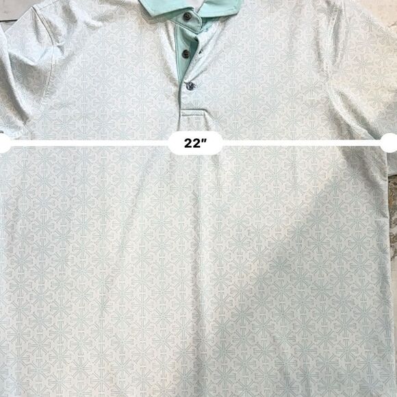 Greyson | M | Lions Tooth Pattern Short Sleeve Polo Shirt Arctic fox white teal - Picture 9 of 11